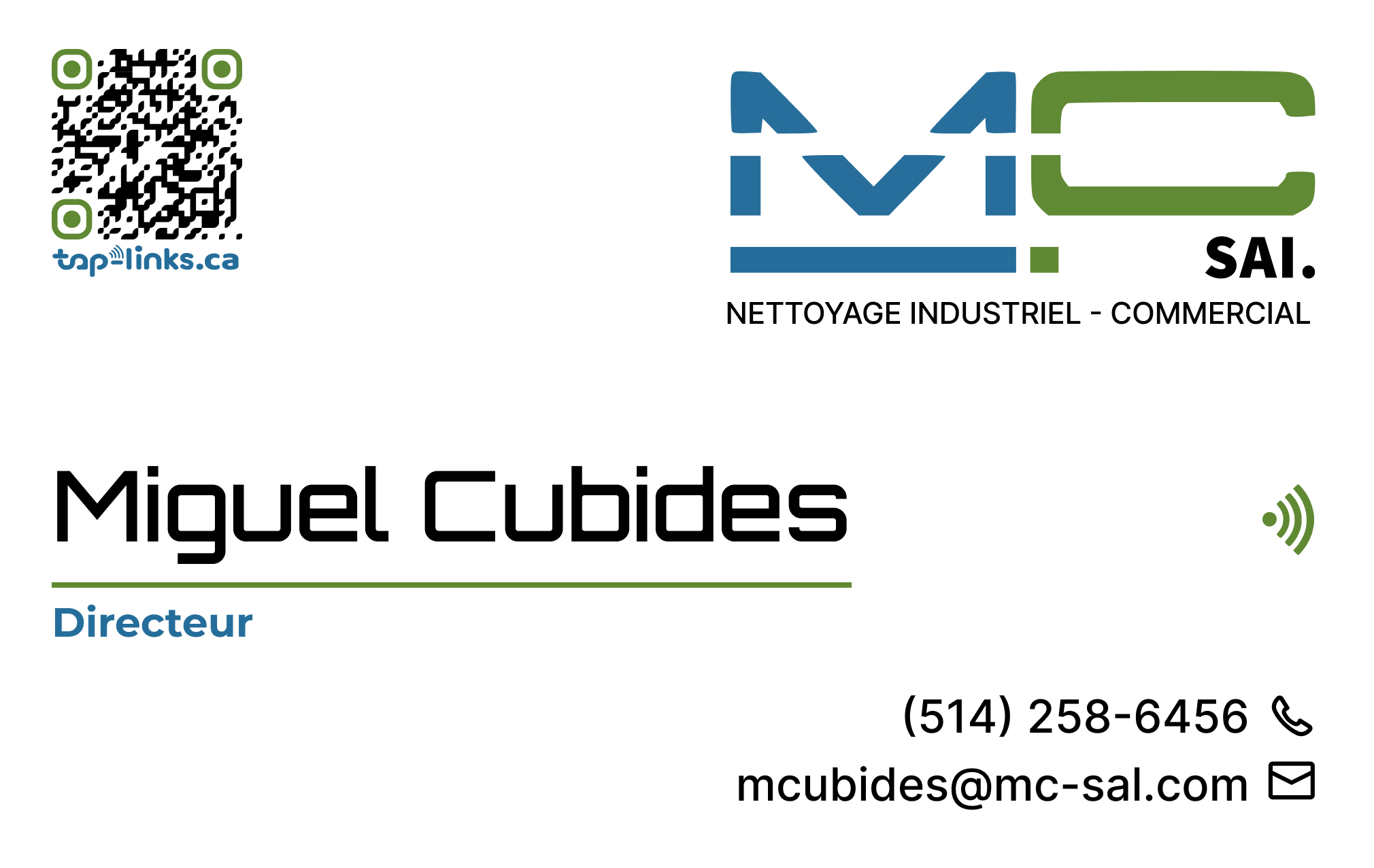 Carte professionnelle de Miguel Cubides